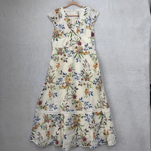 Sundance Dress Womens 14 White Floral Eyelet Embroidered Maxi Lined Boho V Neck - Picture 1 of 8